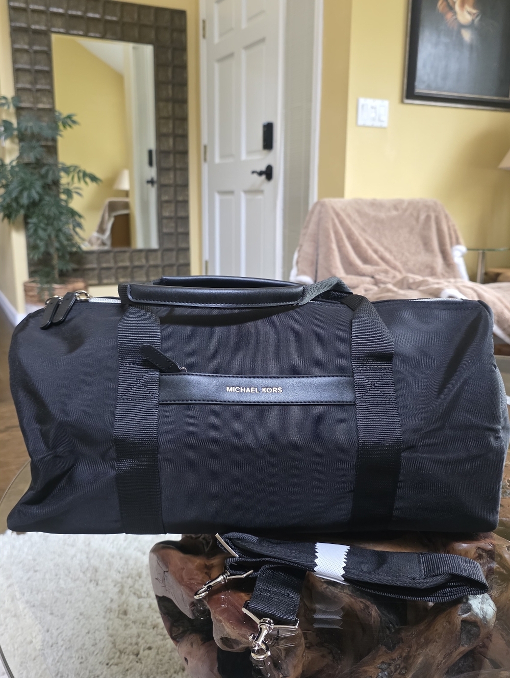 Michael Kors Black Men's Duffel Bag with Adjustable Shoulder Strap - Picture 2 of 8